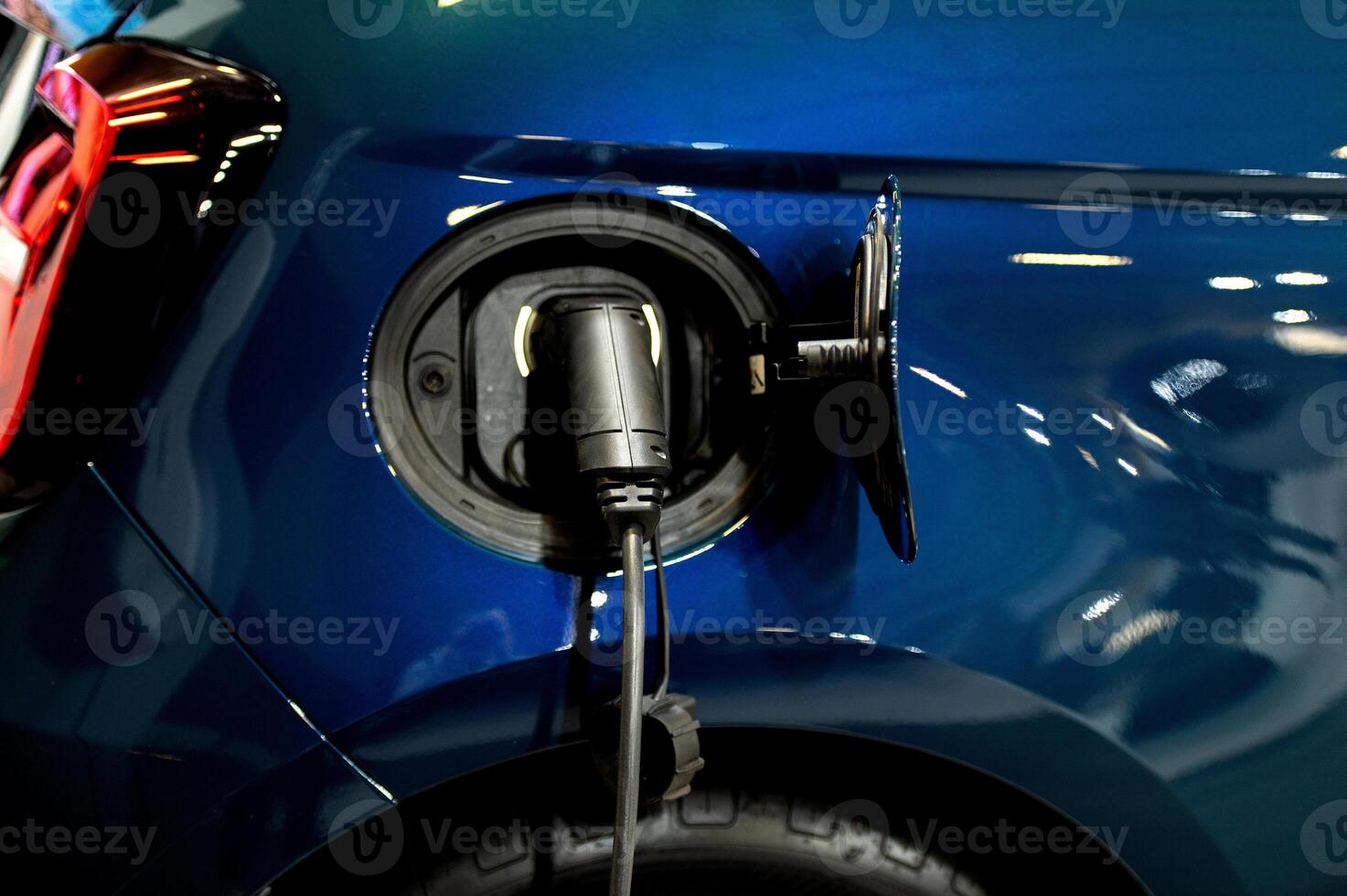 EV charging station for electric car in concept of green energy and eco power produced from sustainable source to supply to charger station in order to reduce CO2 emission photo