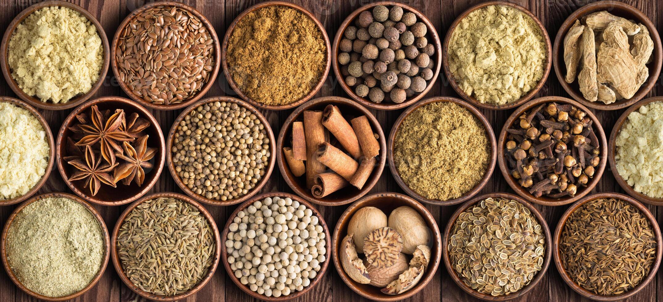 set as background spices, seasonings for food of various cuisines photo