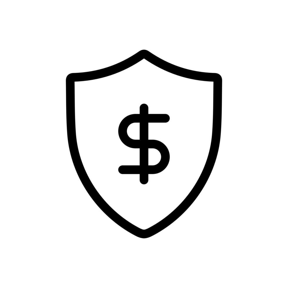 Shield with American dollar sign, USD symbol, financial protection concept icon in line style design isolated on white background. Editable stroke. vector