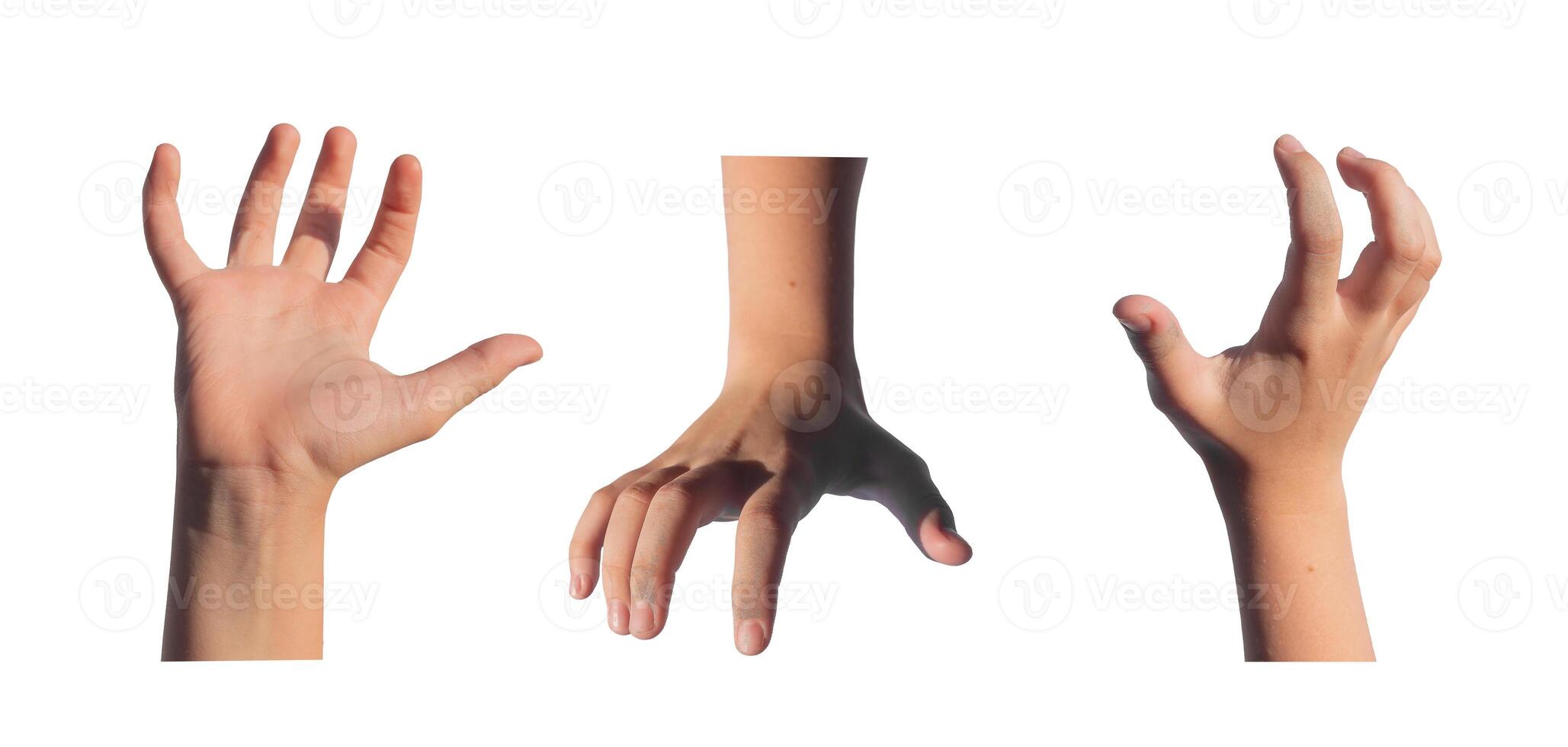 Grabbing, holding, catching and taking gesture set. Kids childs hands with something, holding photo