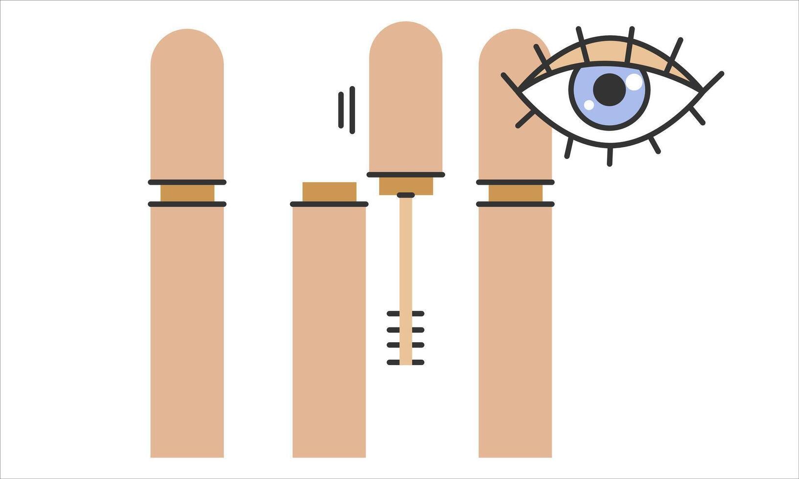 Tube of mascara icon.Closed, open with a brush, with an eye mascara tube. Simple instructions for using set.Editable Stroke. illustration EPS 10. vector