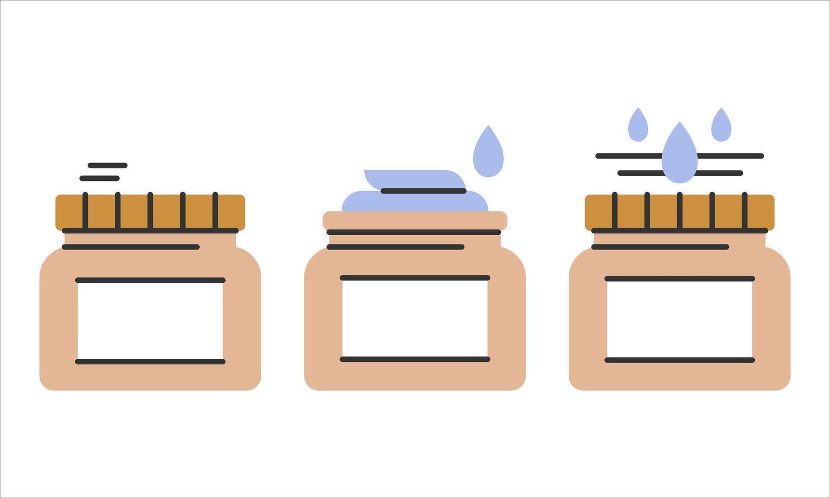 Cosmetic cream icon set.Dermatology, facial, lotion, balm beauty sign.Closed, open with cream drop and moisturizing symbol.Simple instructions for using.Editable Stroke. illustration EPS 10. vector