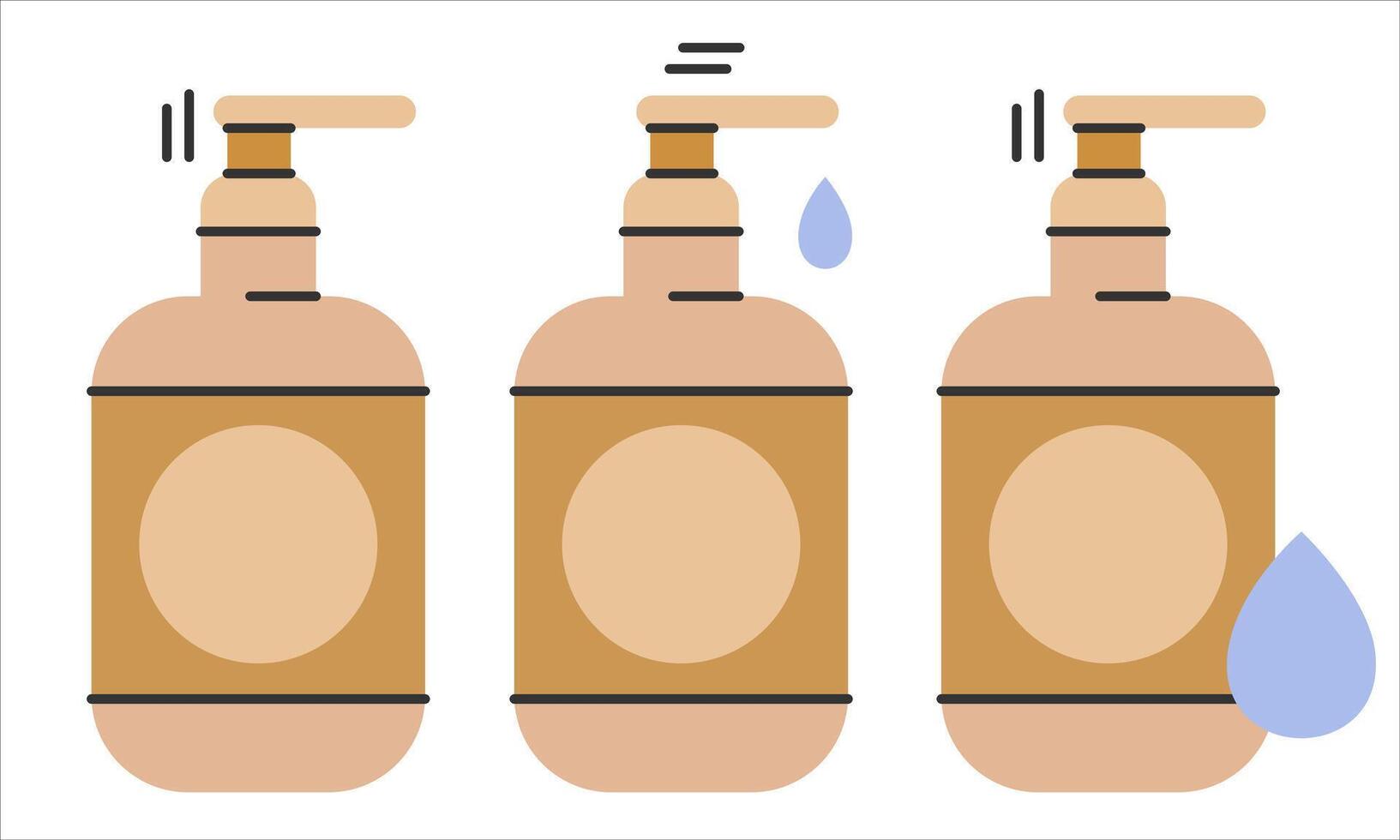 Plastic bottle icons set with dispenser pump for liquid soap, gel,lotion,cream, shampoo,bath foam and other cosmetics.Instructions for use.Editable Stroke. illustration EPS 10. vector