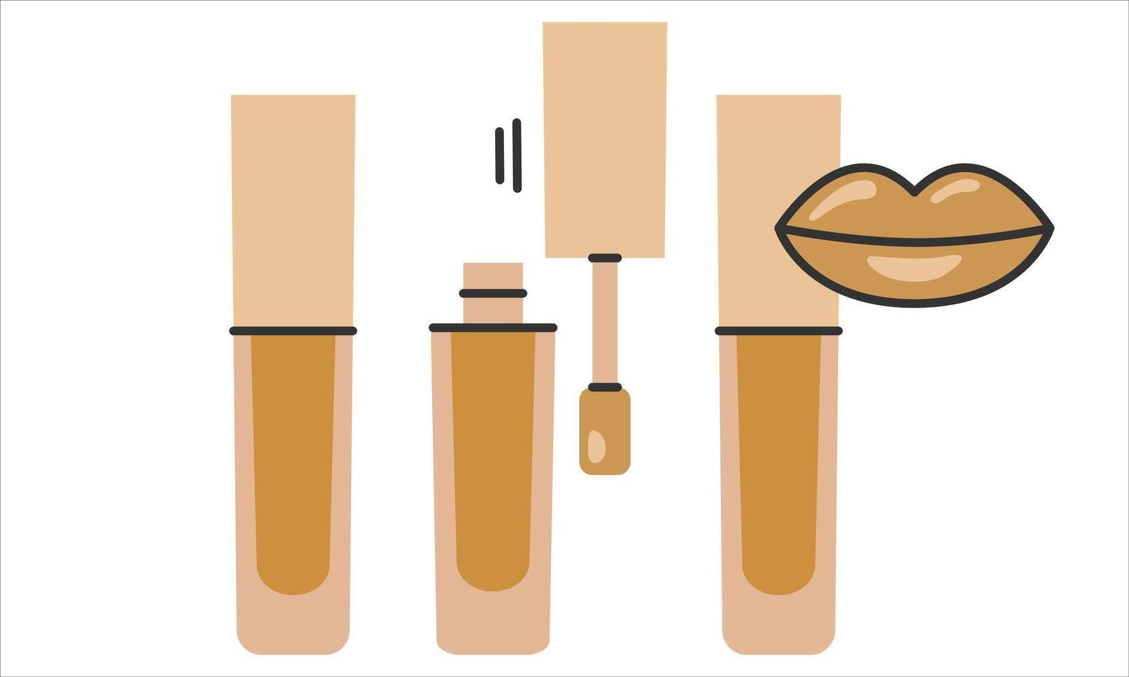 Lip gloss line art icon. Set of separate tube and brush. Closed, Opened Lip Gloss, Lipstick Package.Lips makeup and cosmetology icon.Editable illustration eps10. vector