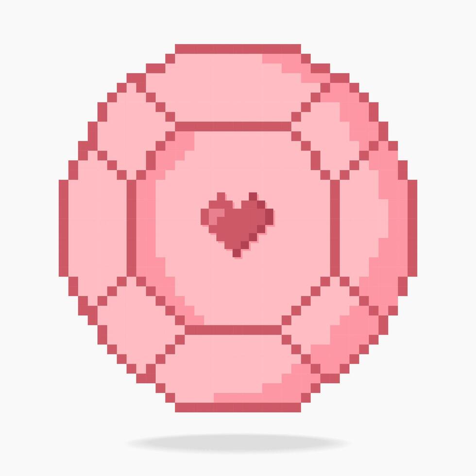 Pixel art poker chip with heart. Casino token pixel style with love. Pink Chip icon isolated on white background. EPS10 vector