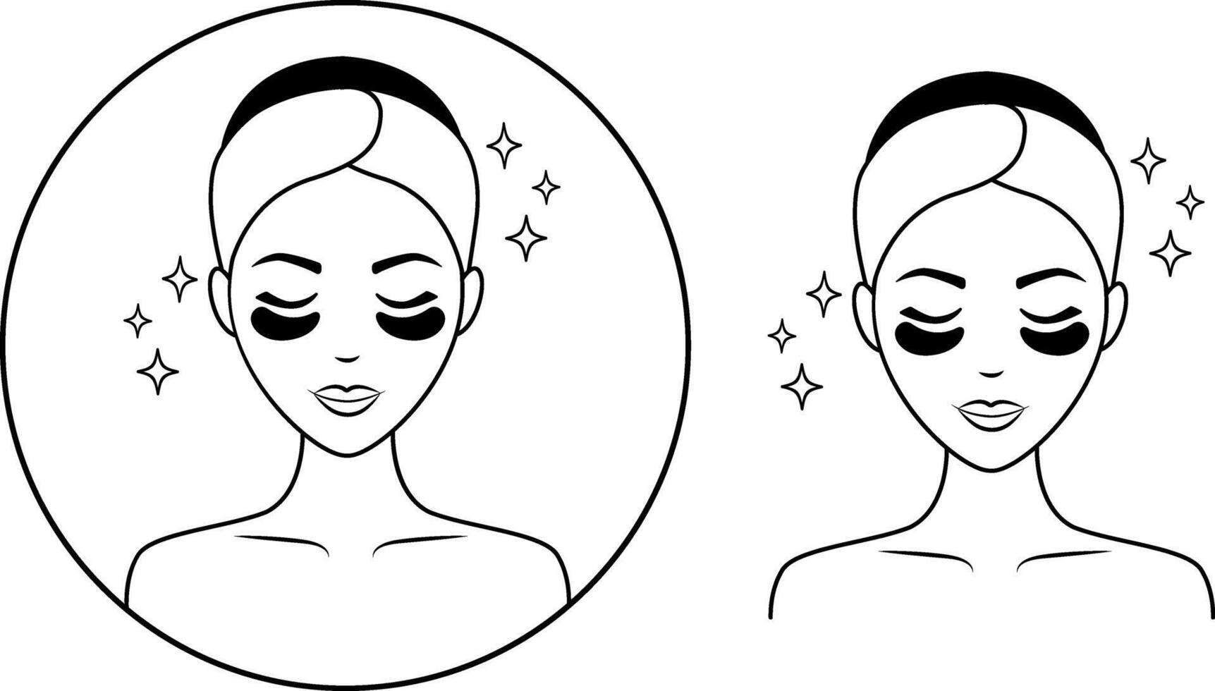 The girl put bandages on her eyes to refresh herself.She attends beauty treatments, takes care of her face and skin.A skin care icon,an image of a woman's face on a transparent background. icon. vector