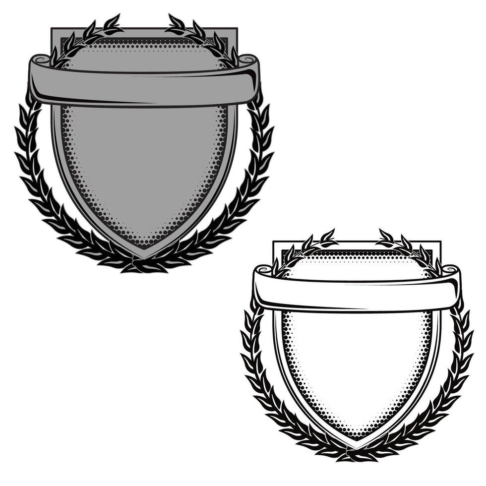 Blank Badge Straight Curved with Fern and Banner containing editable components vector