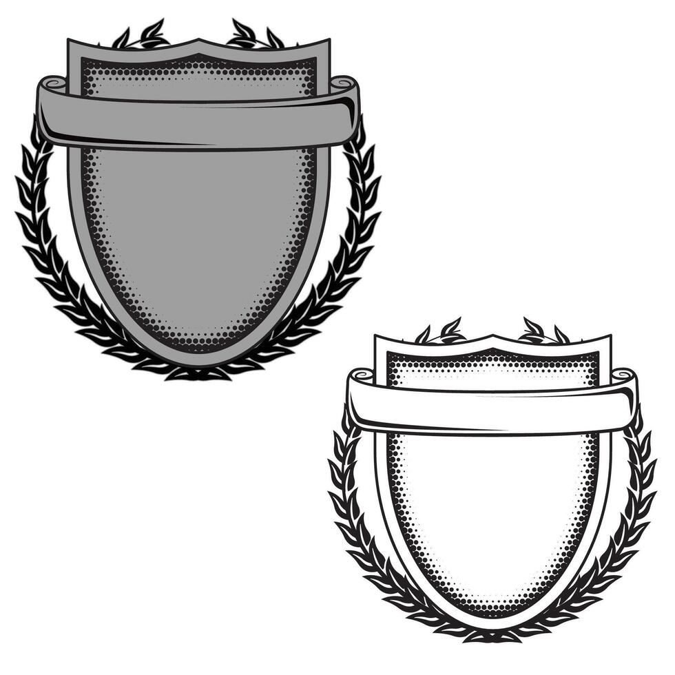 Blank Badge Double Curved with Fern and Banner containing editable components vector
