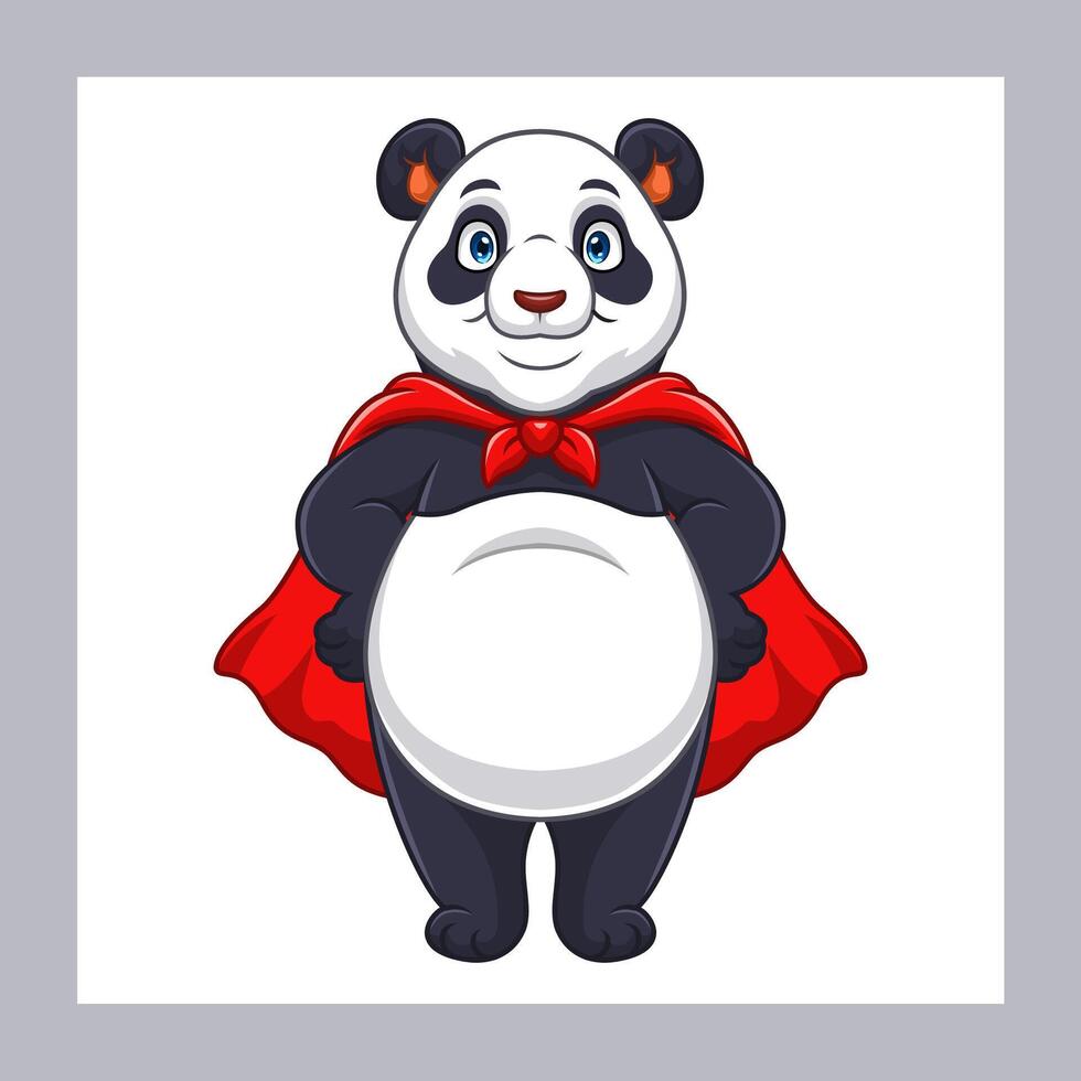 Cartoon superhero panda posing with a red cloak vector