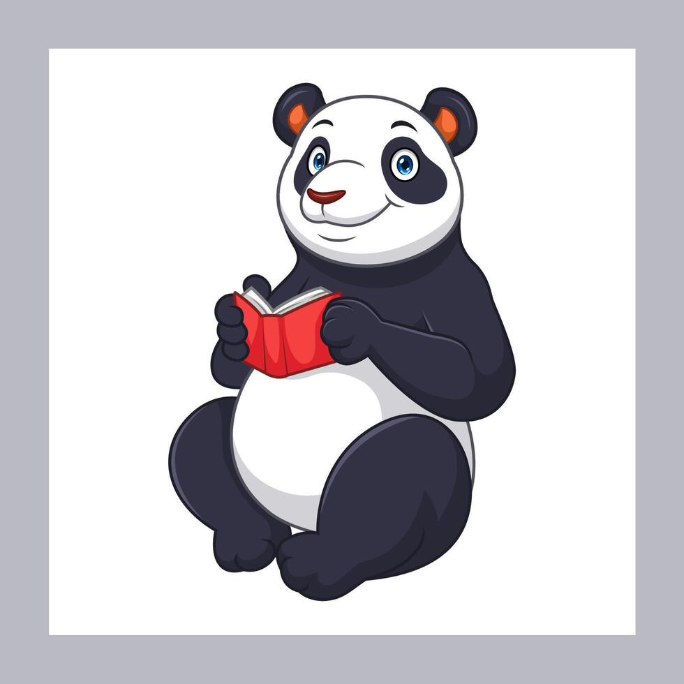 Cartoon panda reading a book vector