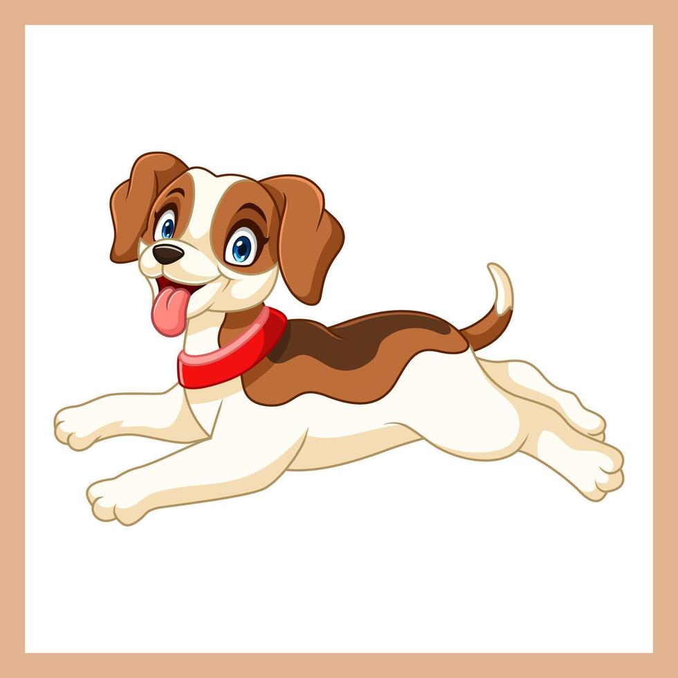 cartoon beagle dog jumping and sticking out his tongue vector