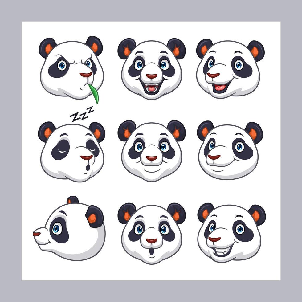 collection of cartoon panda heads with various expressions vector