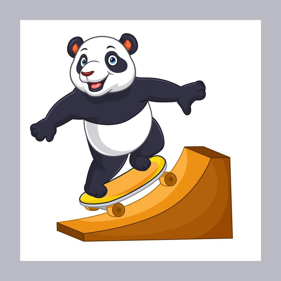 Cute Cartoon Panda Playing Skateboard vector