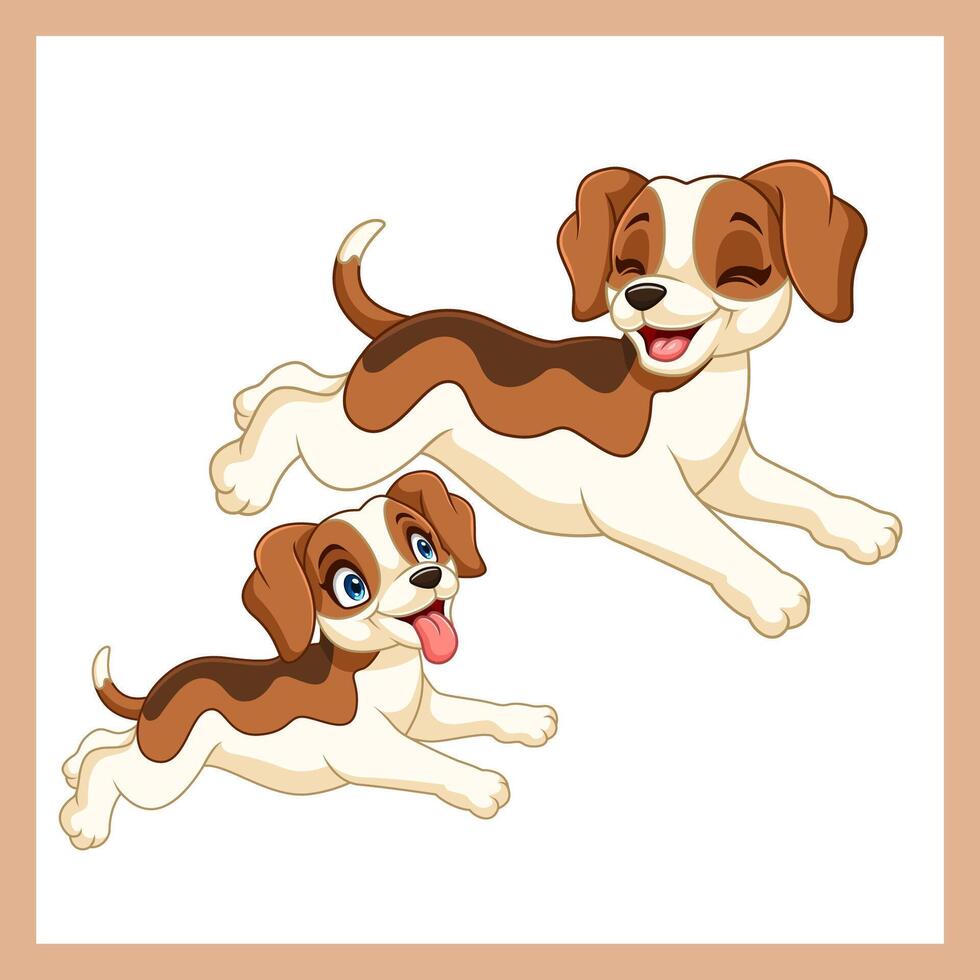 cartoon beagle dog running together with his child vector