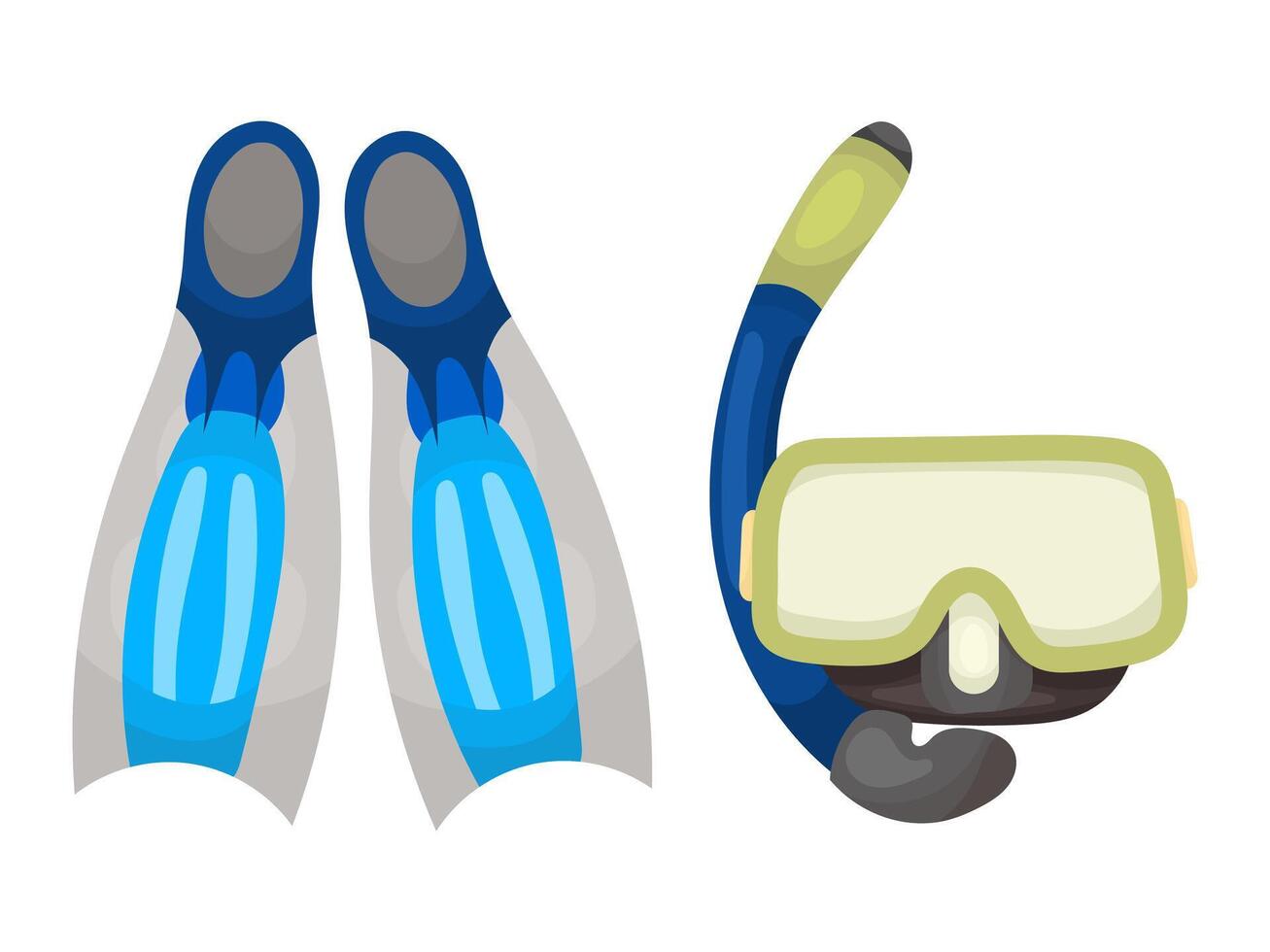 Scuba gear and fins for diving in flat style. Theme swimming activity diving illustration. vector
