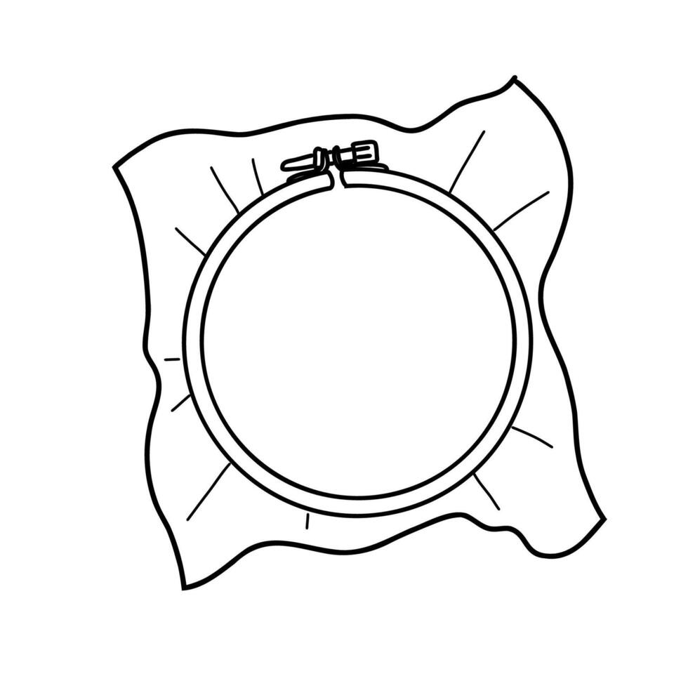 Embroidery Hoop with Canvas illustration on a white background. Hand drawn outline Doodle Icon. Perfect for Manual stitching and Needlework Crafting and Sewing Hobby projects. Frame for web vector