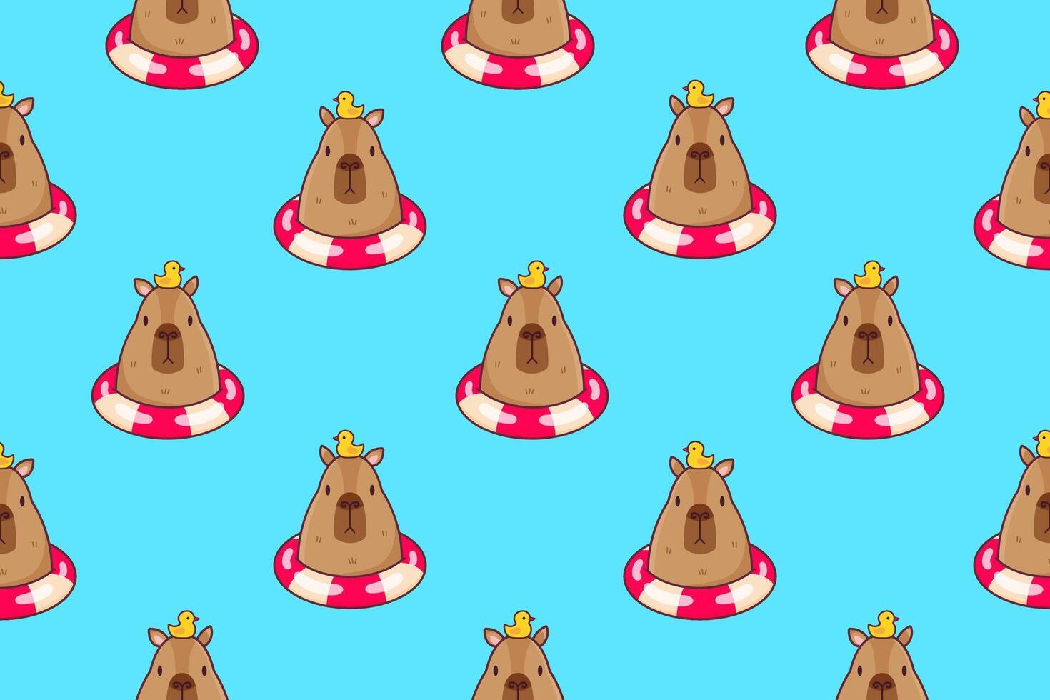 Seamless pattern of capybaras and lifebuoy. illustration. vector