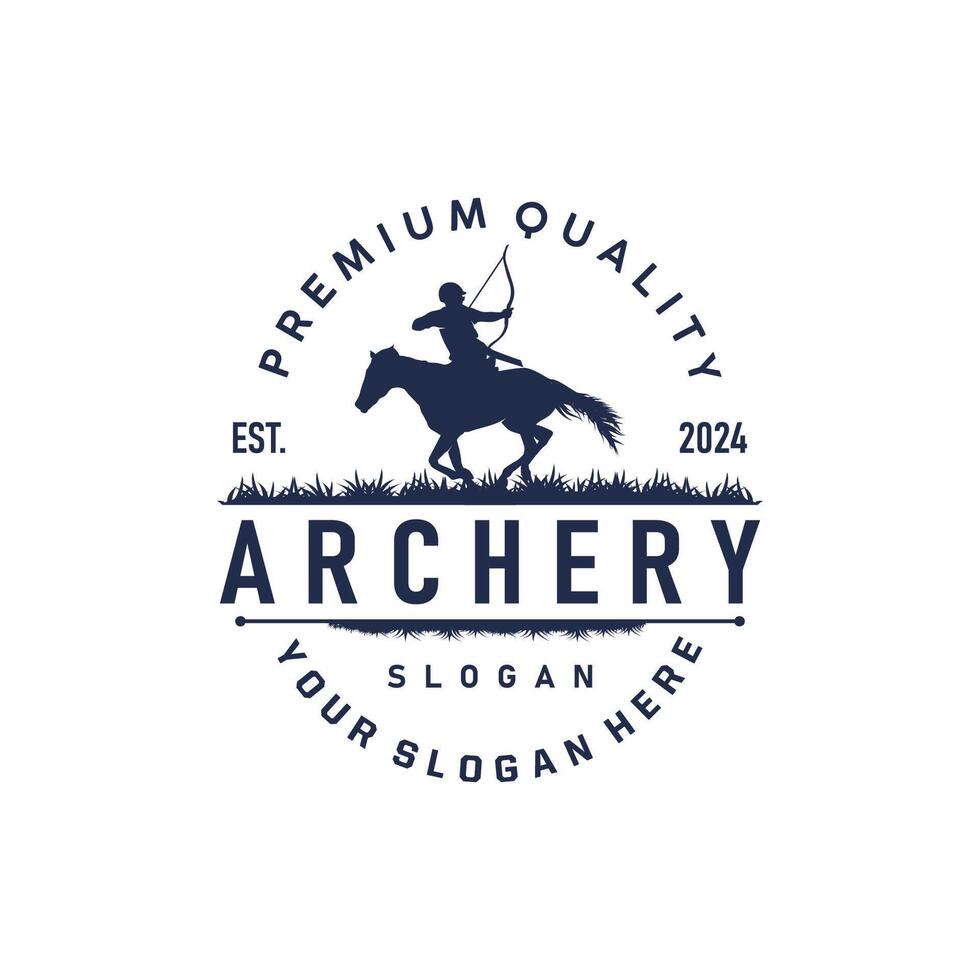 Archer logo silhouette warrior archery simple design bow and arrow template illustration vector