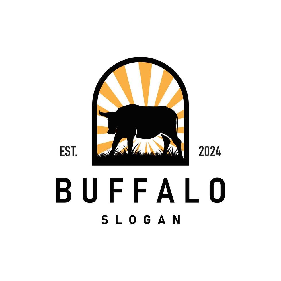 black silhouette design of agricultural and livestock animal buffalo logo simple minimalist illustration template vector