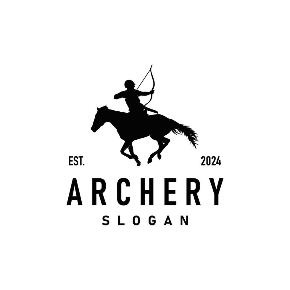 Archer logo silhouette warrior archery simple design bow and arrow template illustration vector