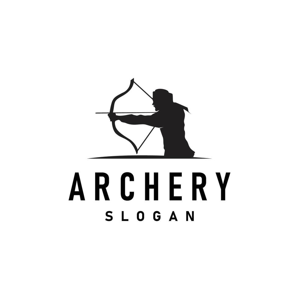 Archer logo silhouette warrior archery simple design bow and arrow template illustration vector