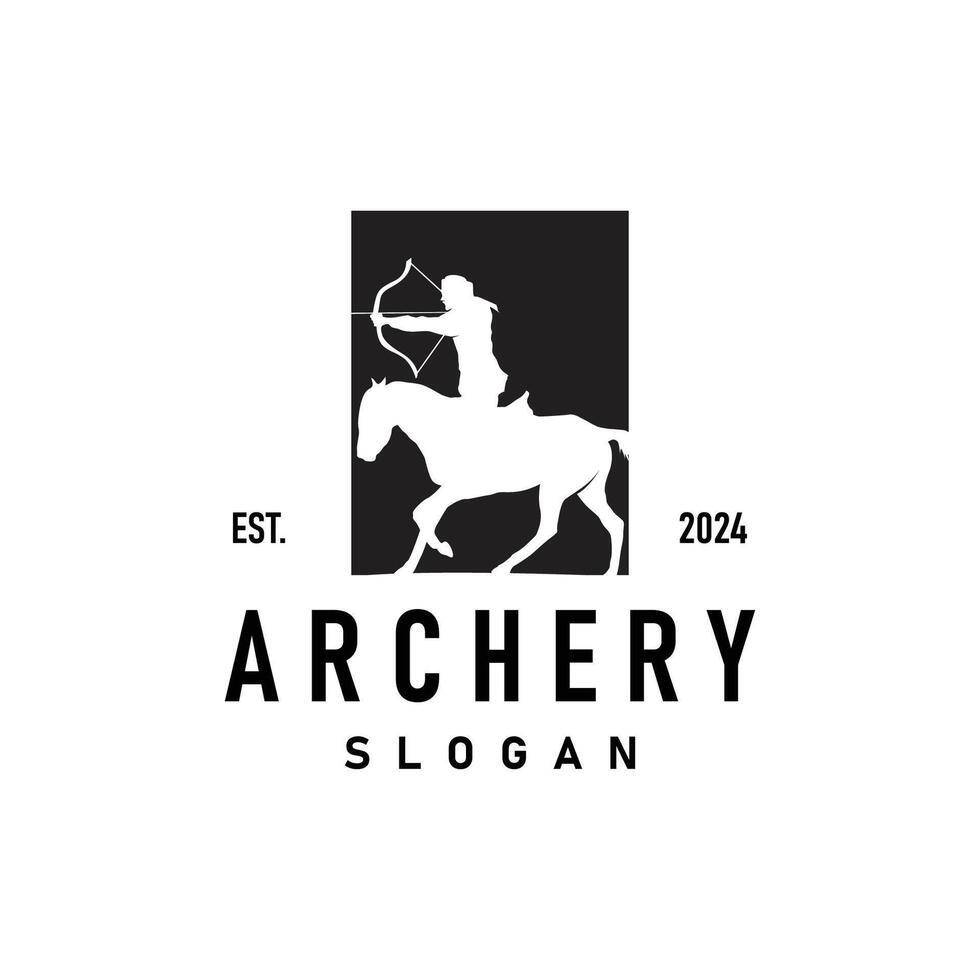 Archer logo silhouette warrior archery simple design bow and arrow template illustration vector
