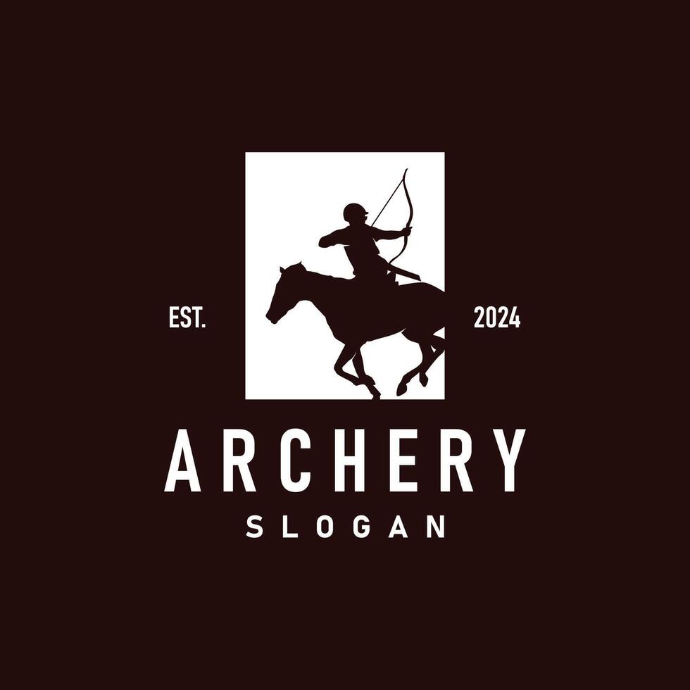 Archer logo silhouette warrior archery simple design bow and arrow template illustration vector
