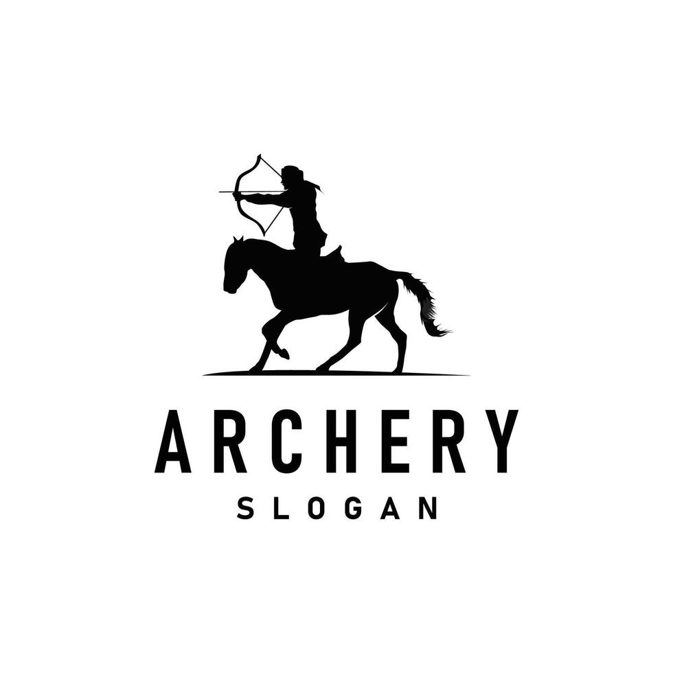Archer logo silhouette warrior archery simple design bow and arrow template illustration vector