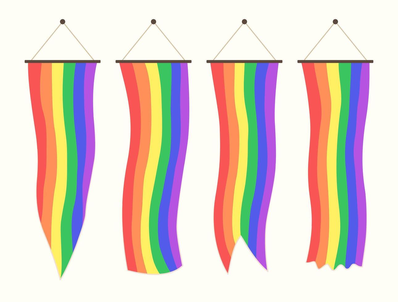Set of Vertical Rainbow Pennant Flags for LGBT Gay Pride Concept Element vector