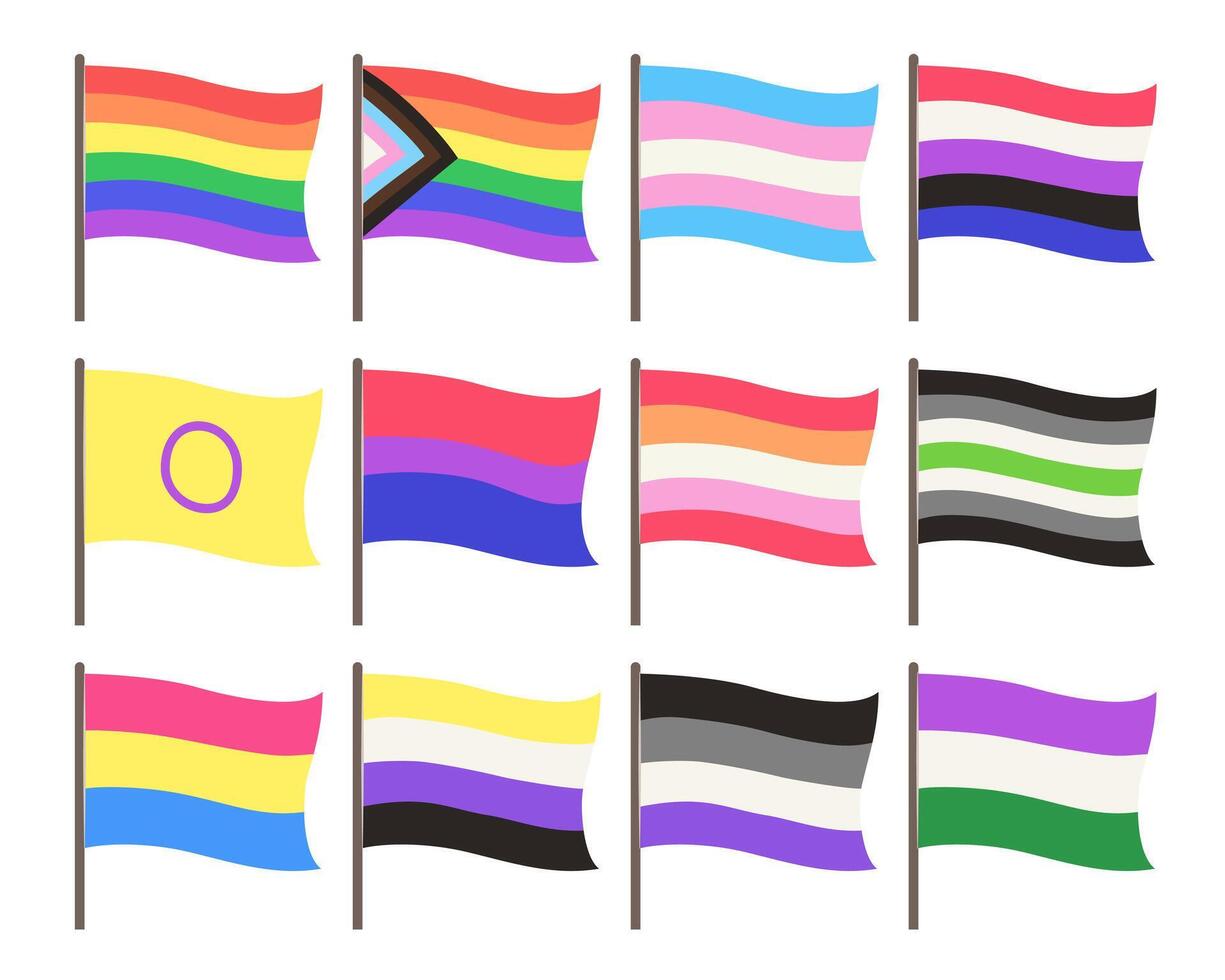 Set of LGBT Rainbow Flags for Gay Pride Element Concept Clip Art vector