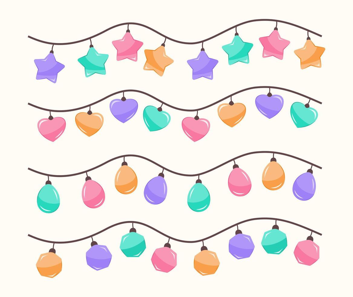 Set of Colorful Festival String Lights for Design Element Decoration Concept Clip Art vector