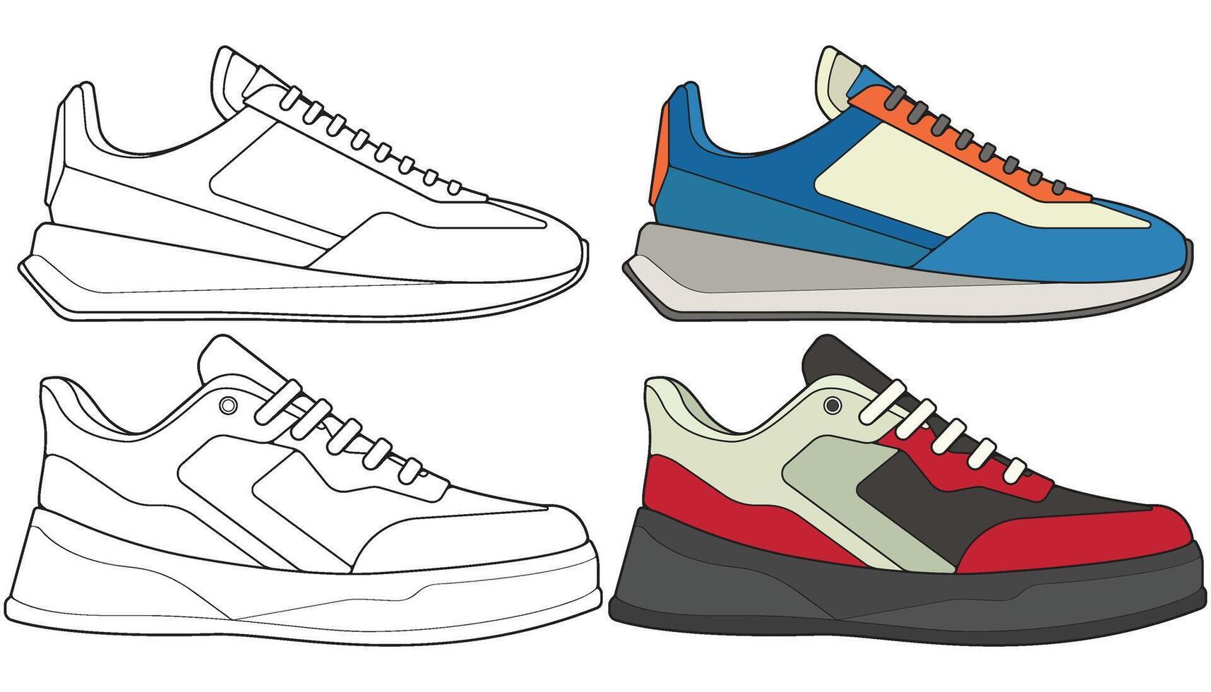 Bundling set sneakers shoes for training, sneakers shoe illustration. Sneakers color full. vector