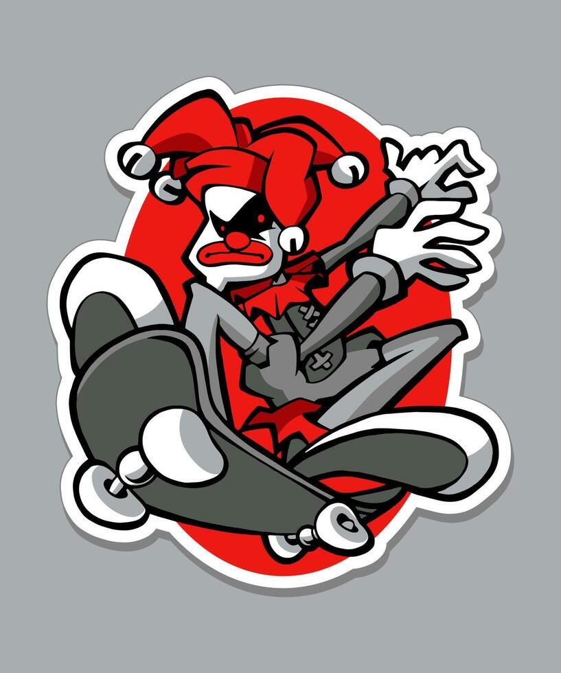 Clown Skate Cartoon Design Sticker vector