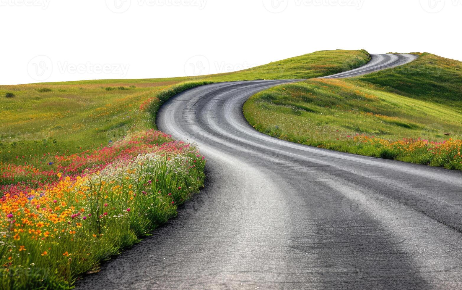 Asphalt Road, Isolated on White photo