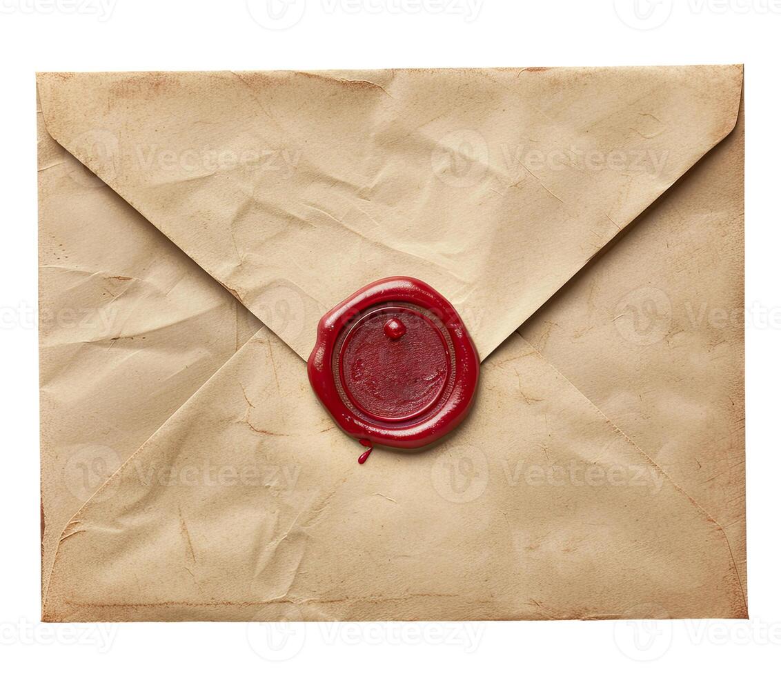 Envelope with Wax Seal Isolated on White photo