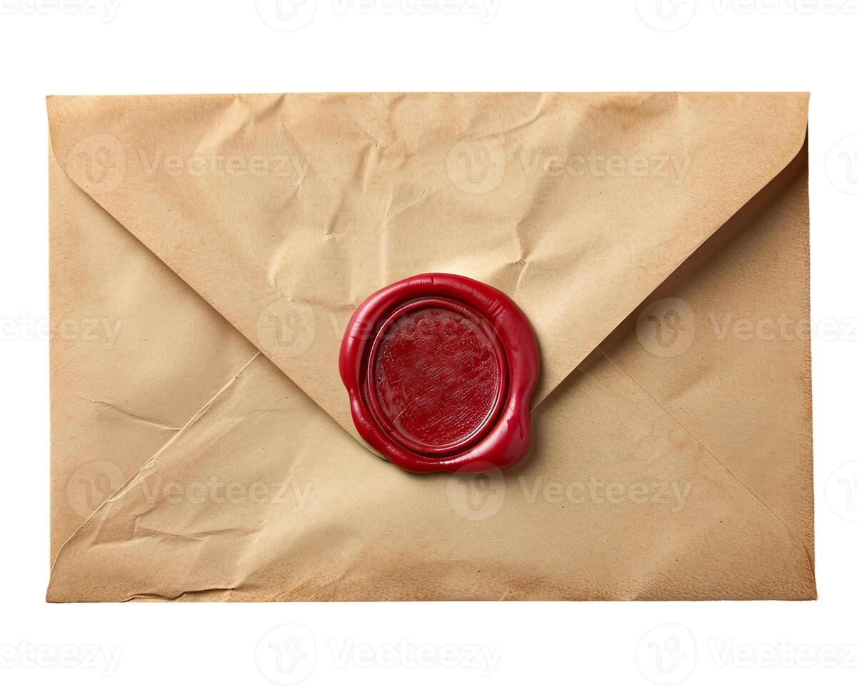 Envelope with Wax Seal Isolated on White photo