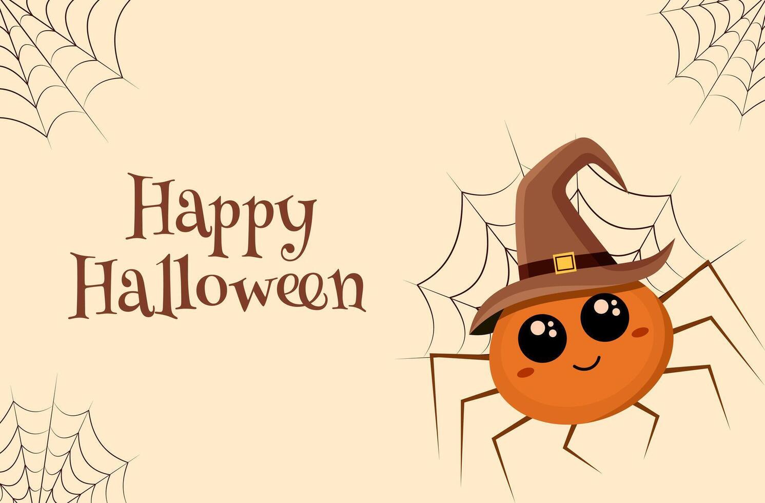 Happy Halloween. Cute cartoon Halloween spider in a witch hat with a web. illustration vector
