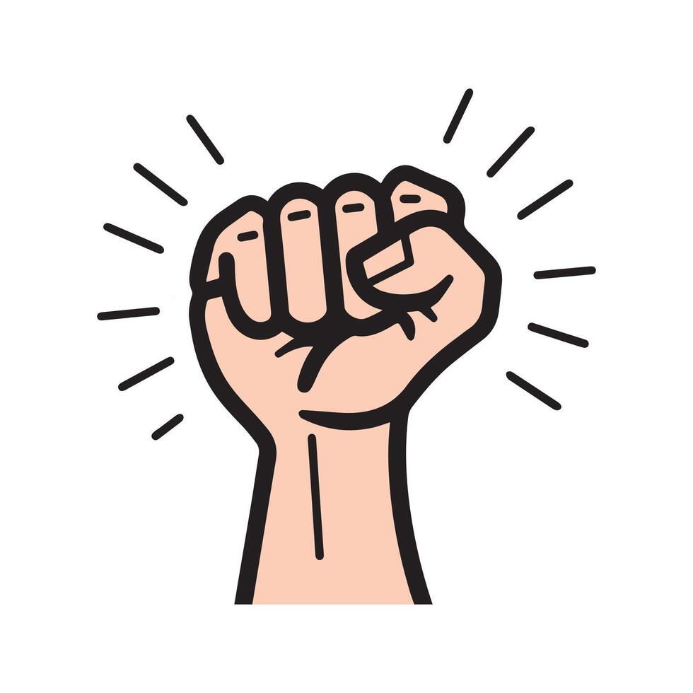 Fight hand human strong icon. Freedom stain black outline design. vector