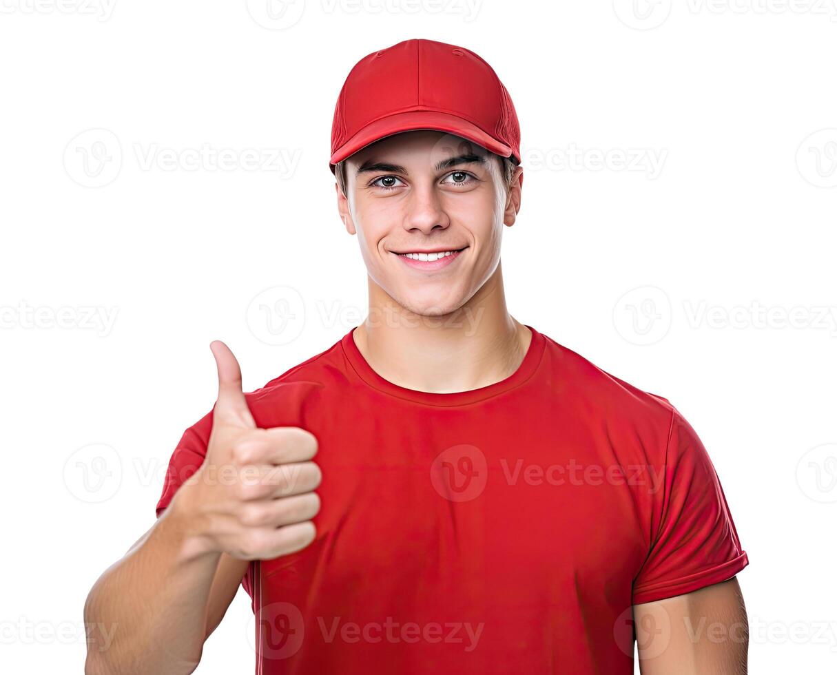 Young Man Showing Thumbs Up, Isolated on White photo