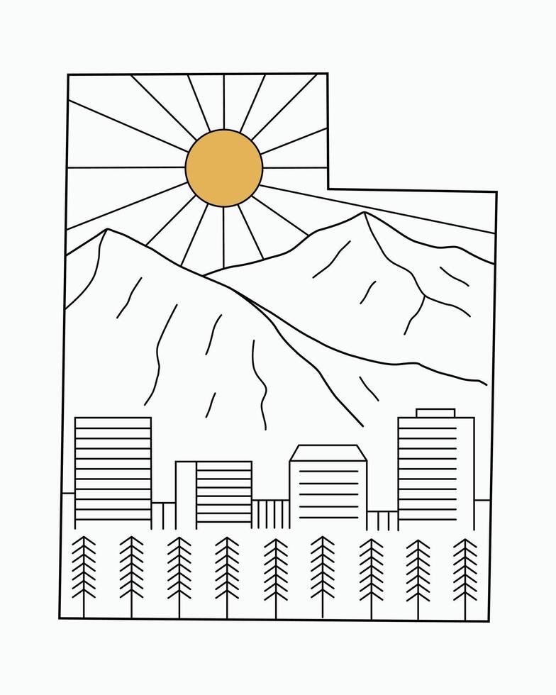 The view of Salt lake city mono line design art for t shirt badge patch sticker illustration vector