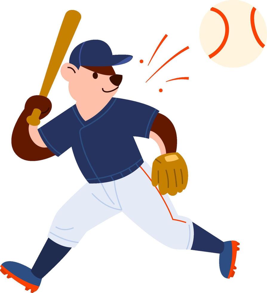 Animal playing Baseball Cartoon Icon Illustration. Animal Sport Icon Concept Isolated. Flat Cartoon Style vector