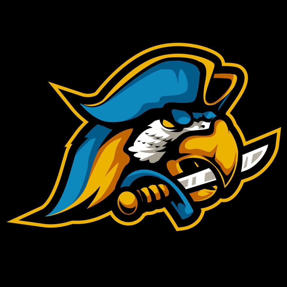 pirate parrot biting sword mascot logo vector