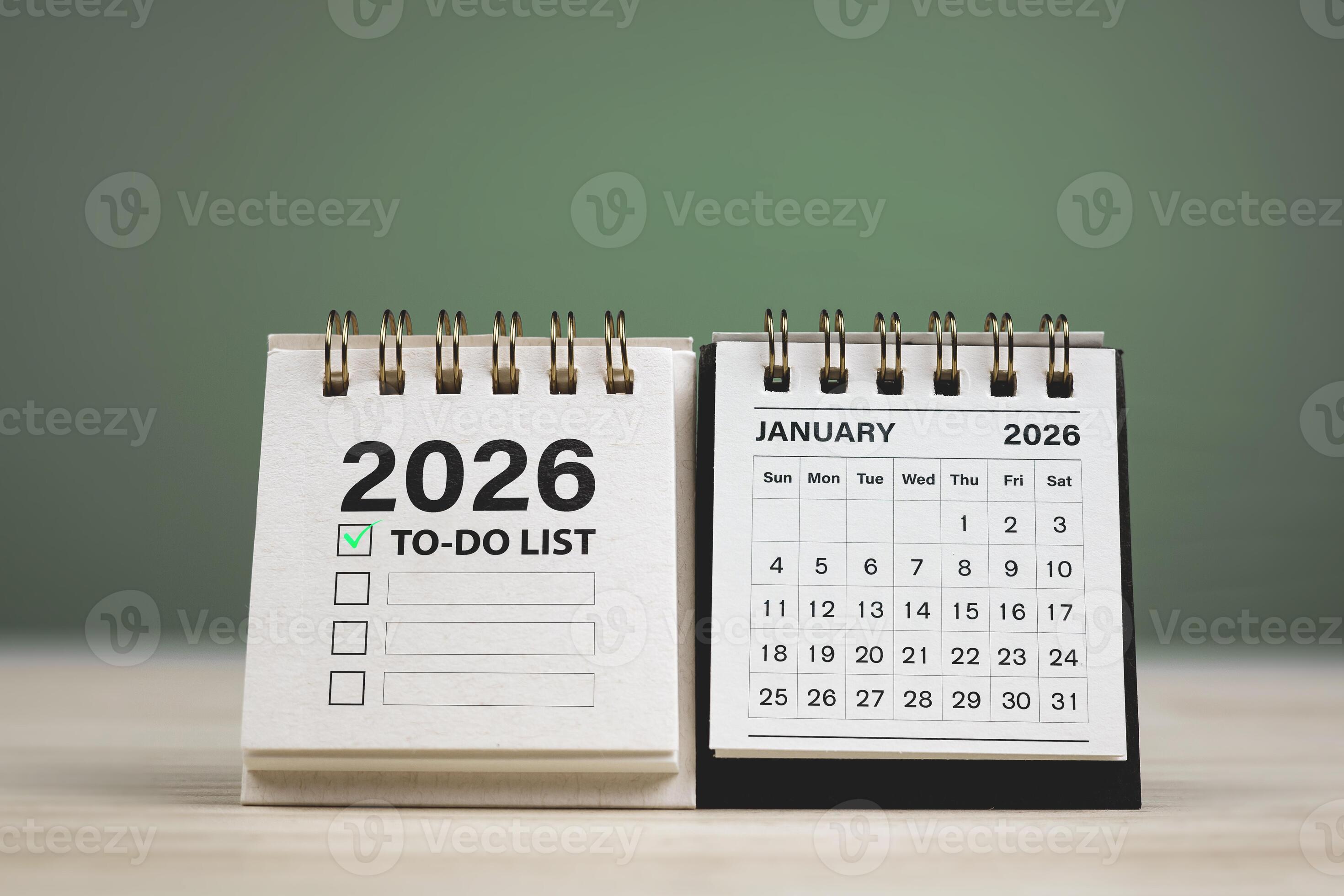 Calendar page January of year 2026 with Todo lists and planning new