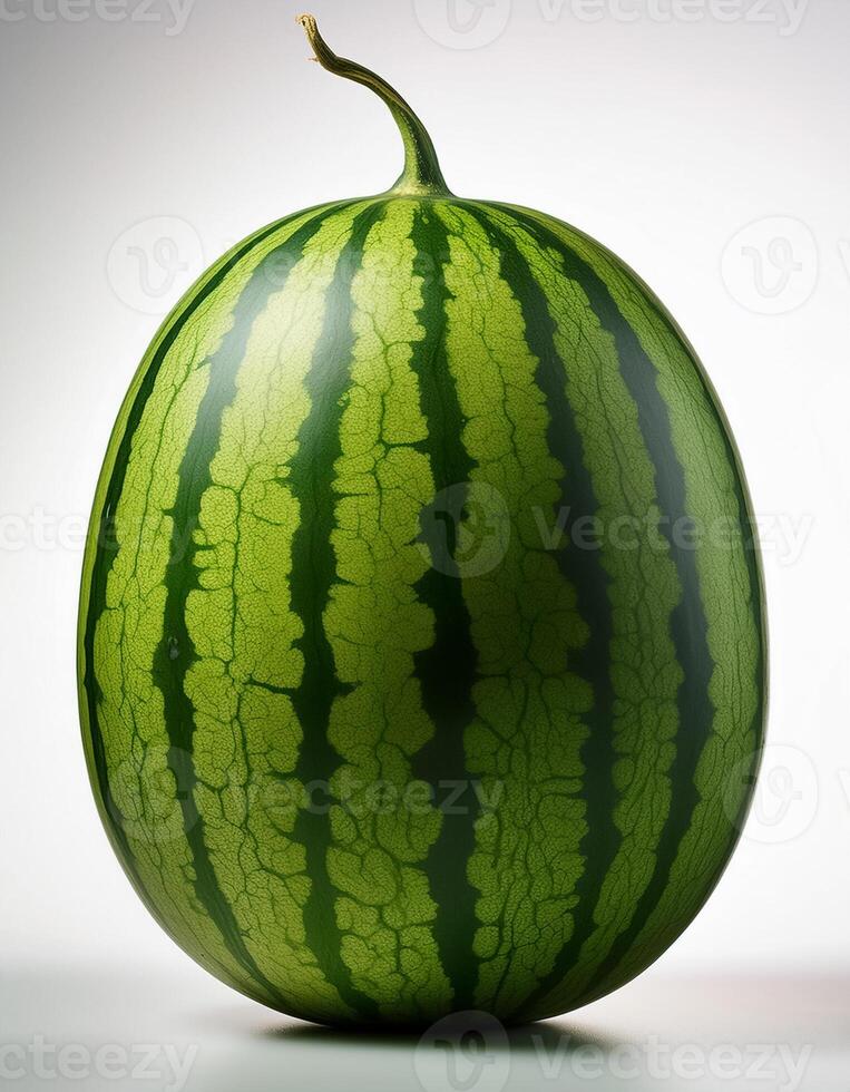 photo of juicy ripe whole watermelon isolated on a white background.