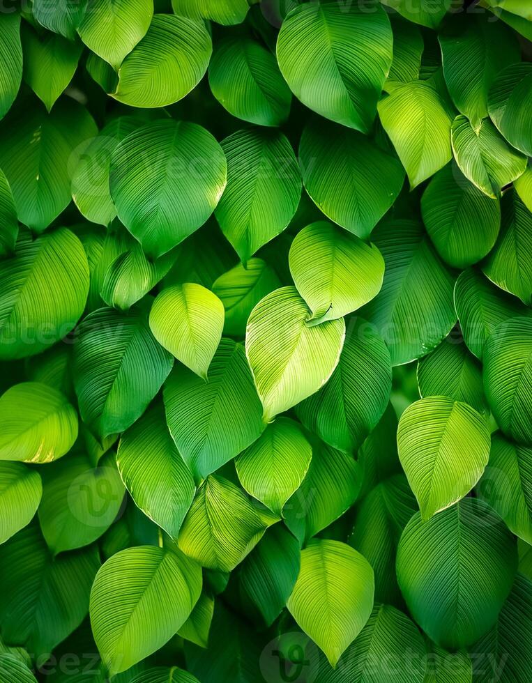 Nature of green leaf in garden at summer. Natural green leaves plants using as spring background cover page greenery environment ecology lime green wallpaper. photo