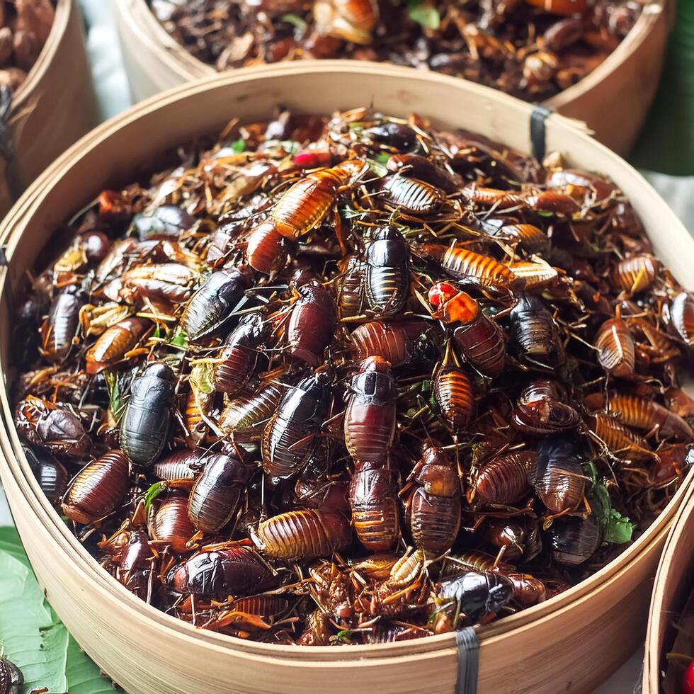 Strange food of Thai people- roasted insects. pattern texture background photo