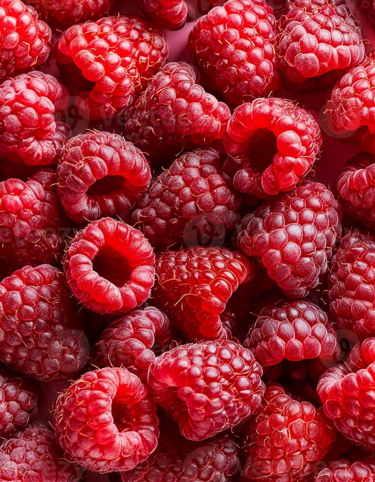Close-up of ripe raspberries pattern texture background. photo