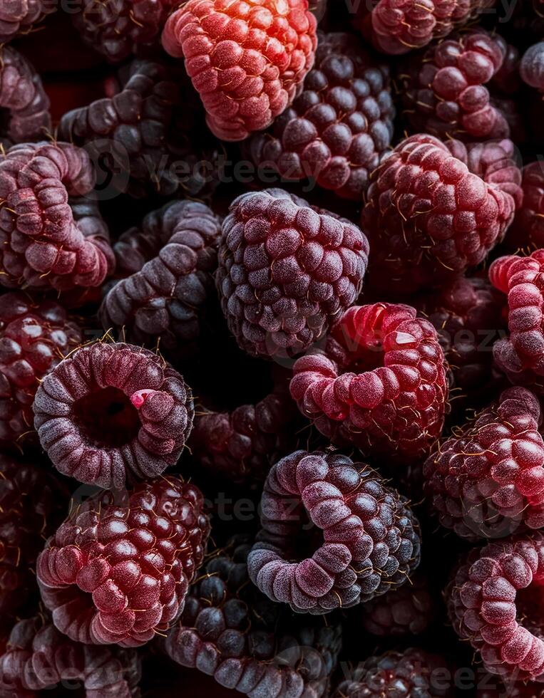 Close-up of ripe raspberries pattern texture background. photo