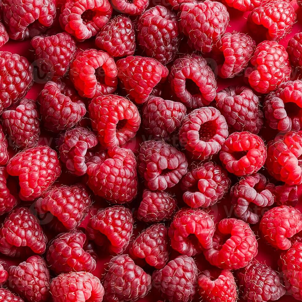 Close-up of ripe raspberries pattern texture background. photo