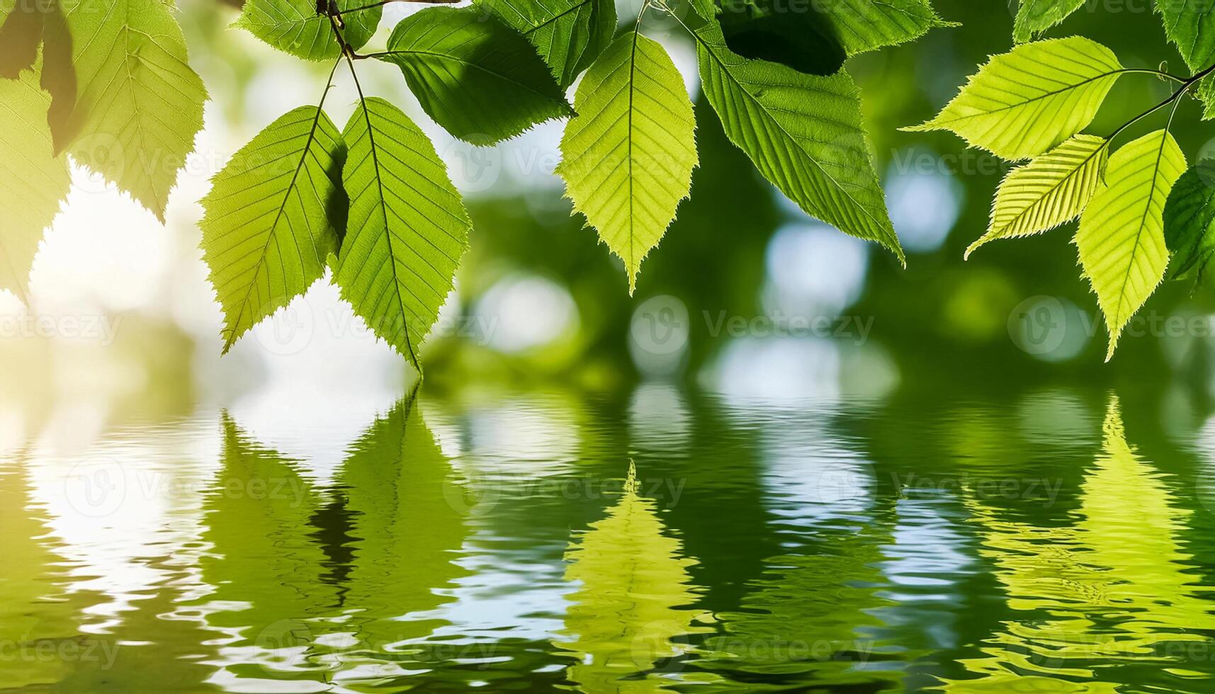 green leaves reflecting in the water photo